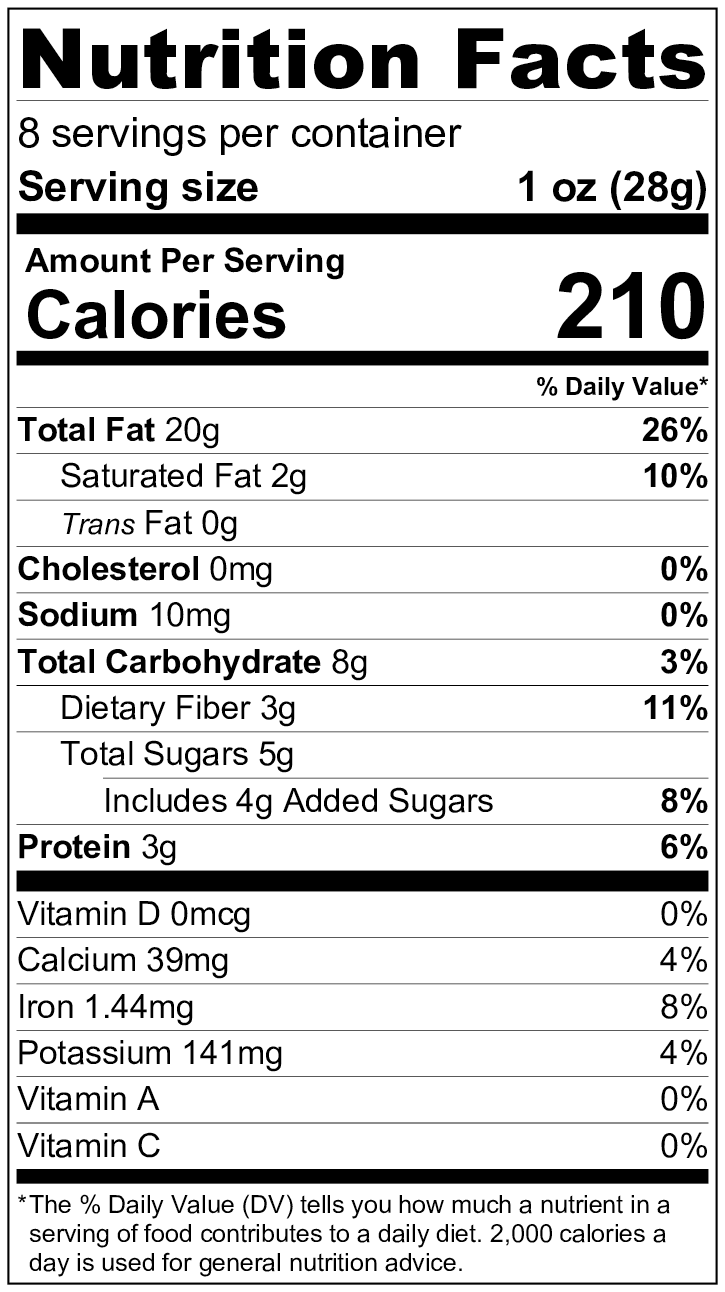 Nutrition Label Maple Crumble Pecans