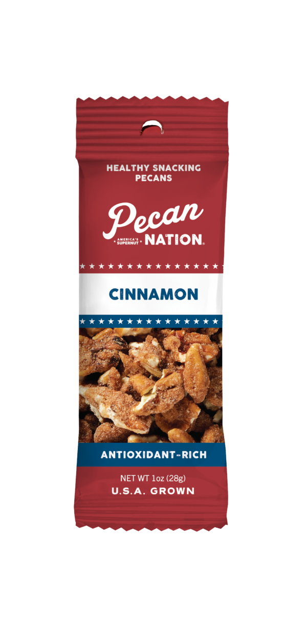 1oz Red and White Package of Pecan Nation Cinnamon Pecans