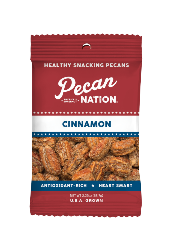 2.25oz Red and White Package of Pecan Nation Cinnamon Pecans