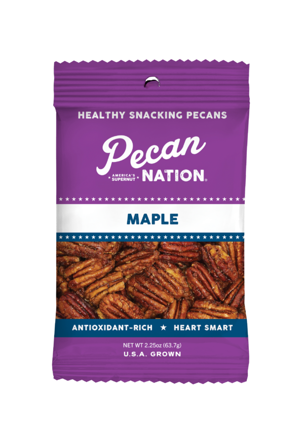 2.25oz Purple and White Package of Pecan Nation Maple Pecans