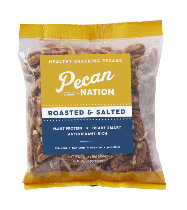16oz Yellow and Blue Bag of Pecan Nation Roasted & Salted Pecans