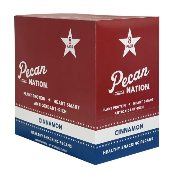Closed Red, White, and Blue Box of Pecan Nation Cinnamon Pecans