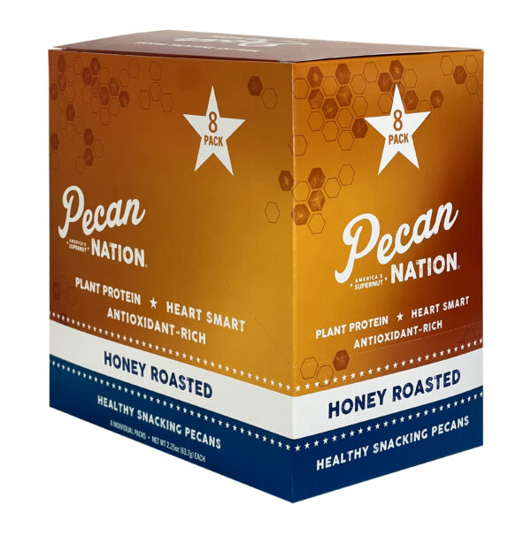 Closed Yellow and Brown Box of Pecan Nation Honey Roasted Pecans