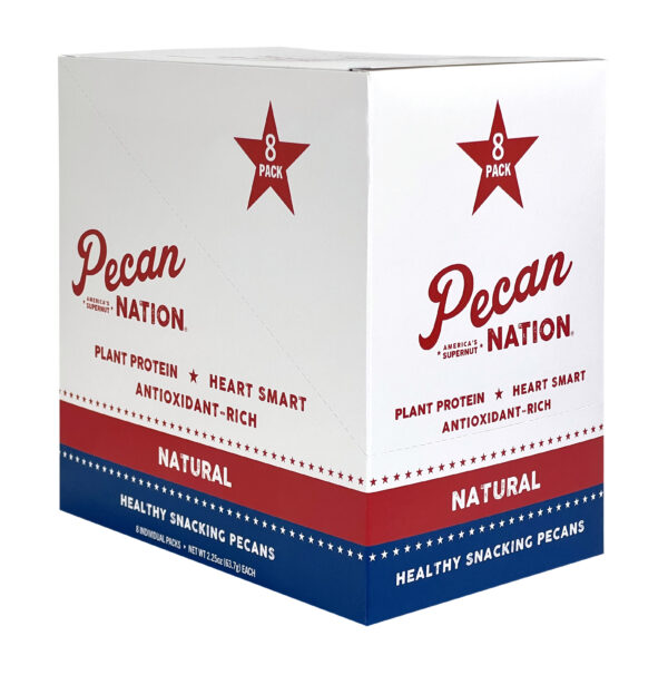 Closed Red, White, and Blue Box of Pecan Nation Natural Pecans