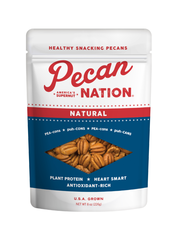 8oz Red and White Package of Natural Pecan Nation Pecans