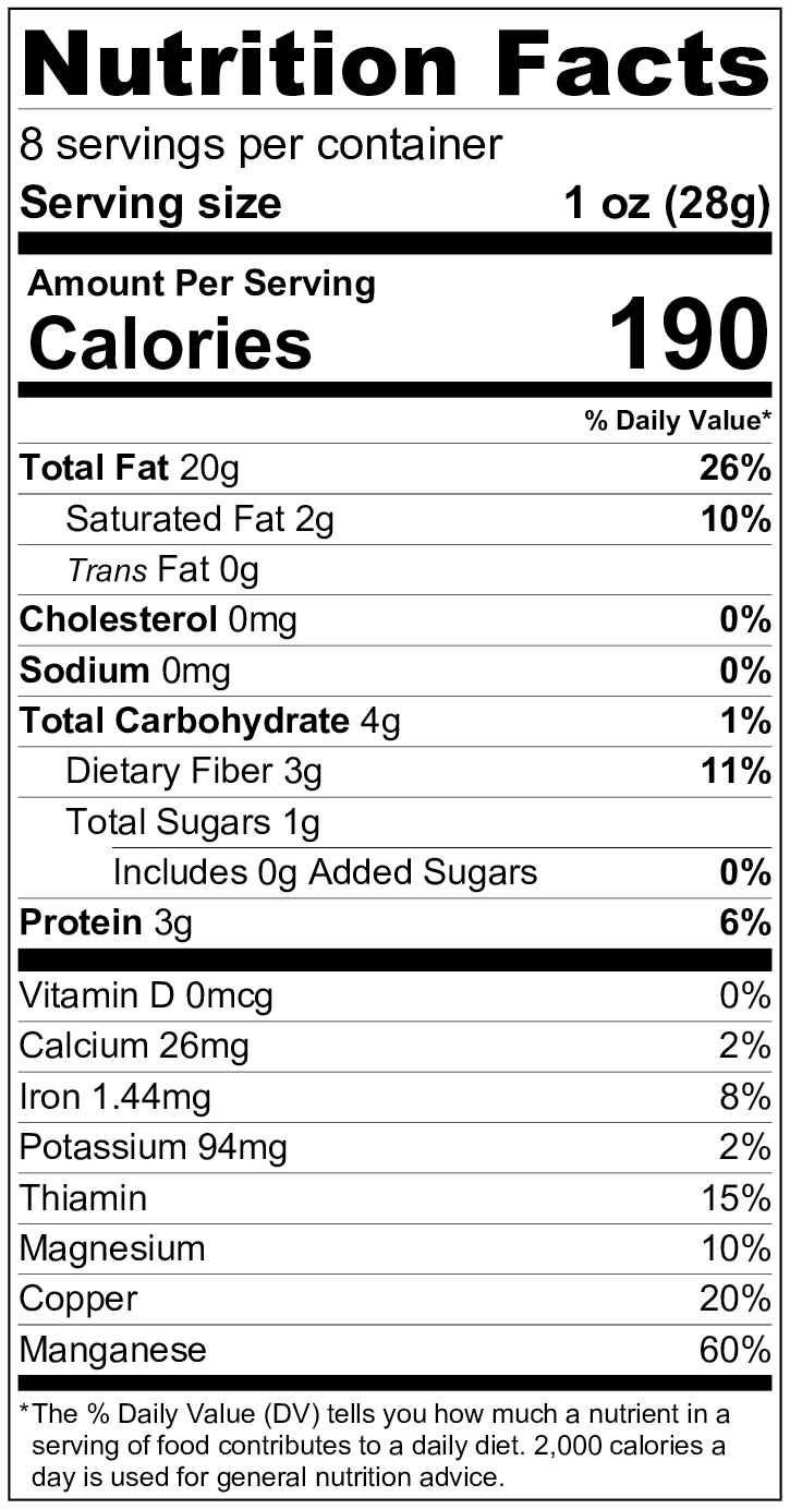 Nutrition Facts Label for Natural Pecans