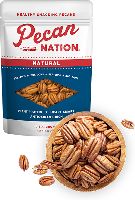 natural pecans with bowl of pecans