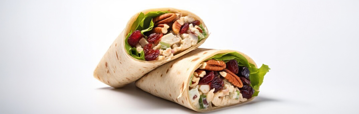 Cranberry Chicken Pecan Salad Wrap with White Background