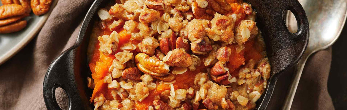 Sweet Potato Casserole with Pecans on Top