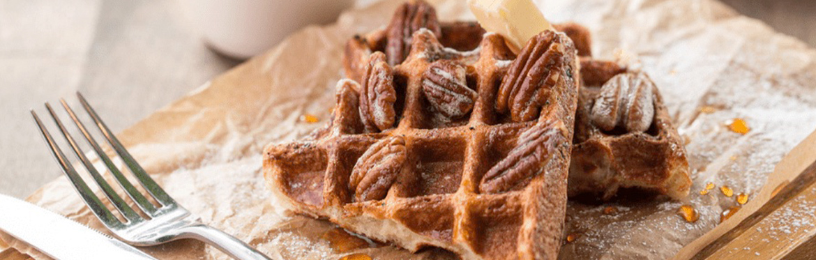 Waffles with Pecans and Powdered Sugar