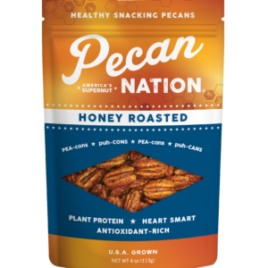 4oz Yellow and Brown Package of Pecan Nation Honey Roasted Pecans