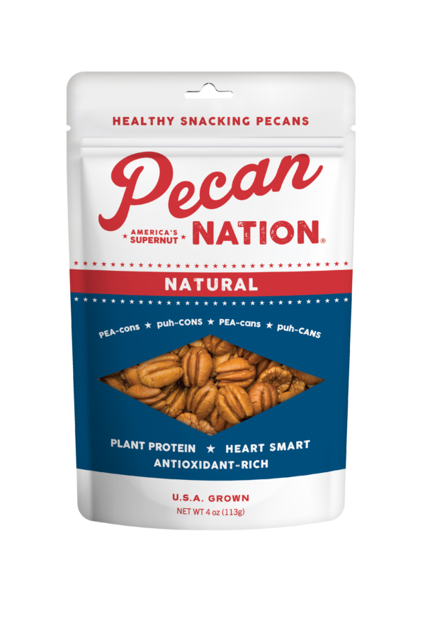 4oz Red and White Package of Natural Pecan Nation Pecans