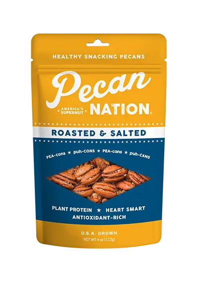 4oz Yellow and Blue Package of Pecan Nation Roasted & Salted Pecans